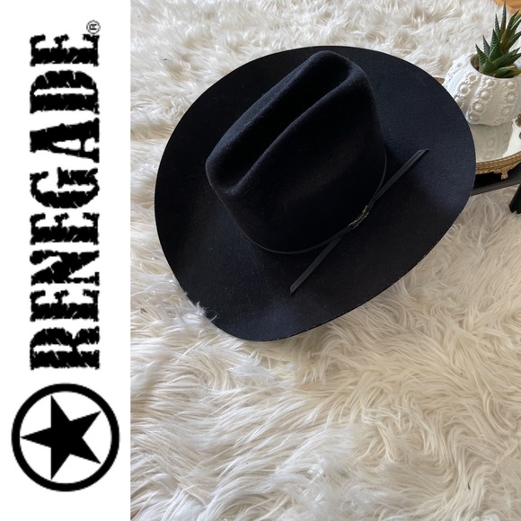 RENEGADE ⭐️ western black felt cowboy cattleman hat, 55cm circumference - Picture 7 of 16